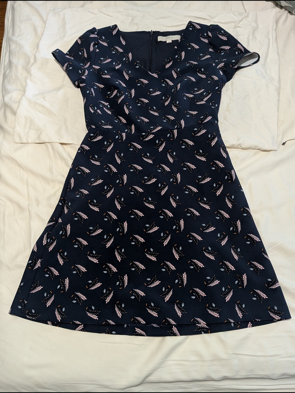 LOFT Navy Feather Print Dress